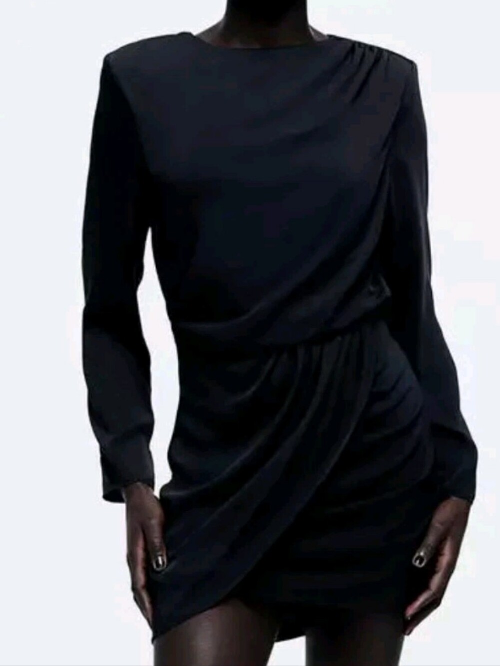 H&M Women's Size XS Black Long Sleeve Draped Mini Dress